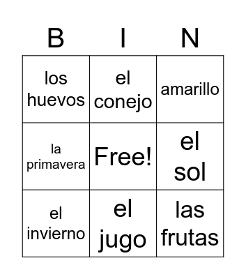 Spanish Bingo!!! Bingo Card