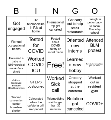 Pandemic BINGO Card