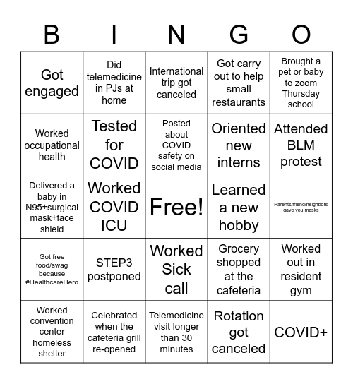 Pandemic BINGO Card