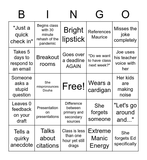 Cammisa Bingo Card