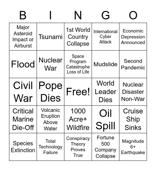 2020 Bingo! Bingo Card