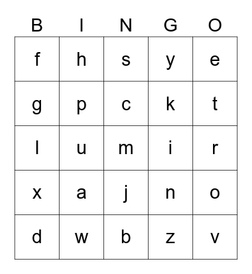 Alphabet Bingo Card