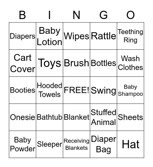 Whitney's Baby Gift Bingo Card