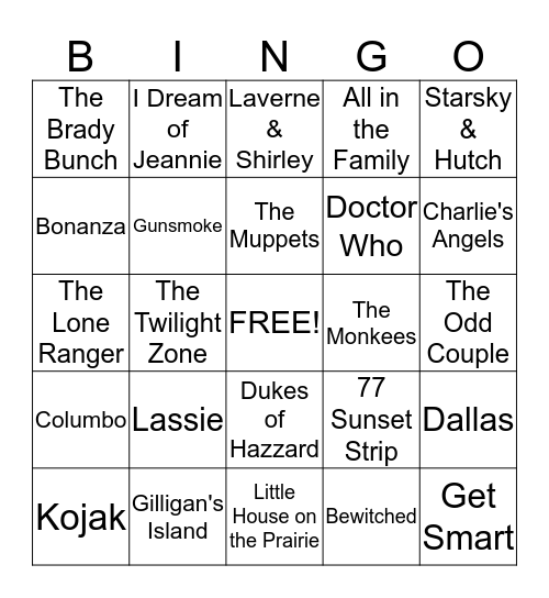 TV shows of the 50s, 60s, and 70s  Bingo Card