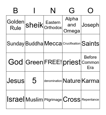 Religion Bingo Card