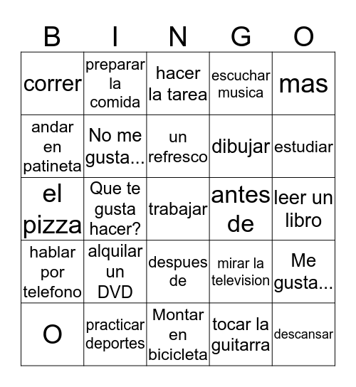 Español Bingo Card