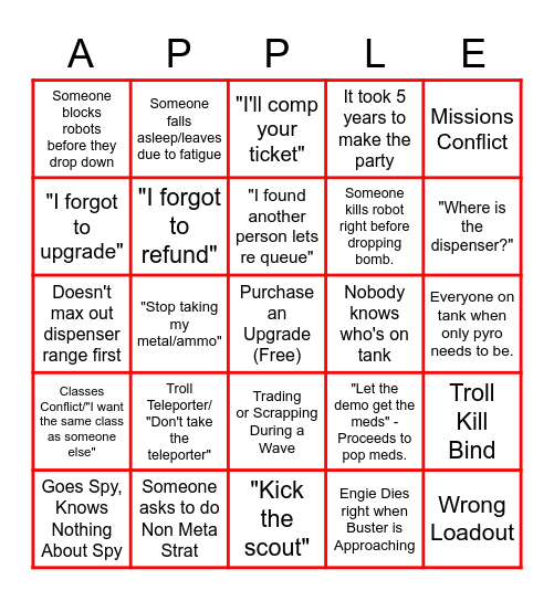 Apples MvM Bingo Card