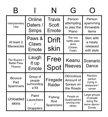 Party Royale Bingo Card