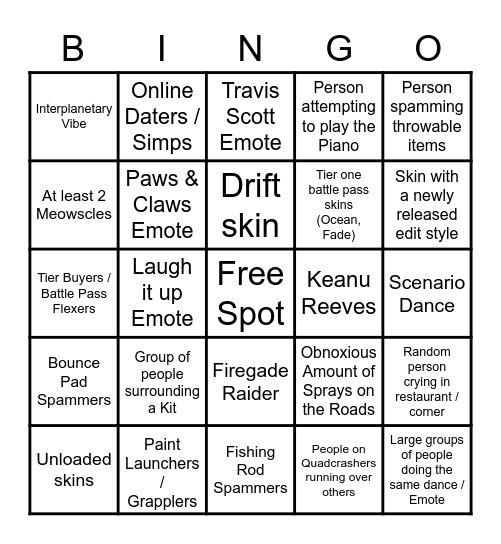 Party Royale Bingo Card