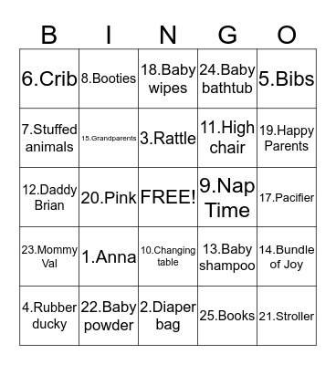 Hurry Up Anna! Bingo Card