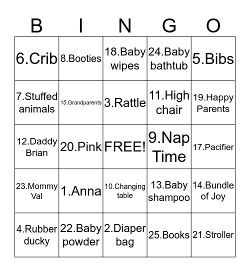 Hurry Up Anna! Bingo Card