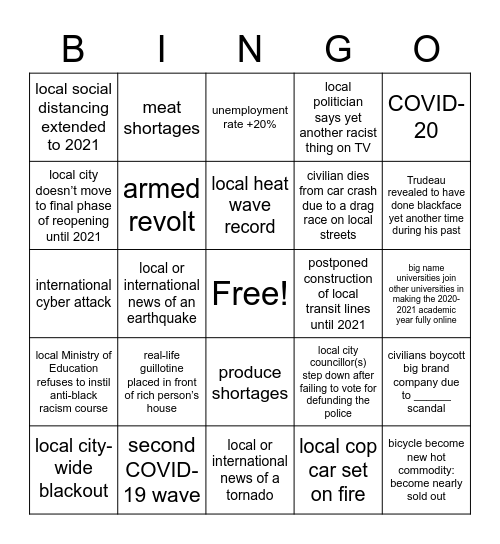 Apocalyptic Bingo Card