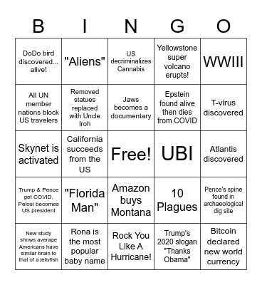 JULY 2020: Pandemic Edition Bingo Card