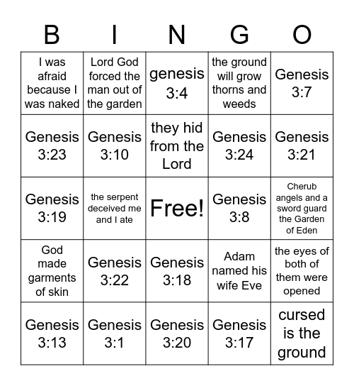 Obedience Genesis 3 BNYF Bingo Card