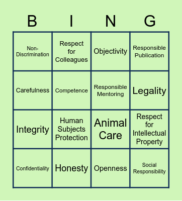 Ethical Principles in Research Bingo Card