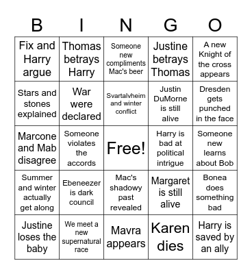 Peace Talks Bingo Card