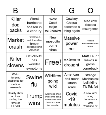 2nd half of 2020 Bingo Card