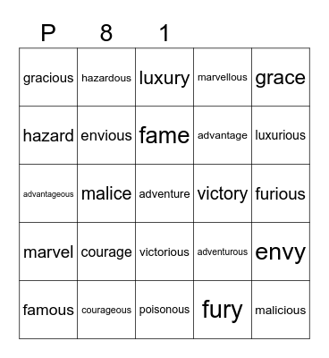 Purple 81 Bingo Card