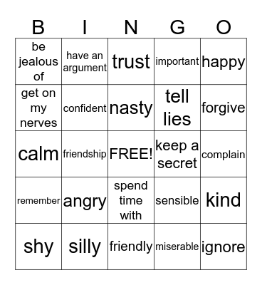 family and problems Bingo Card