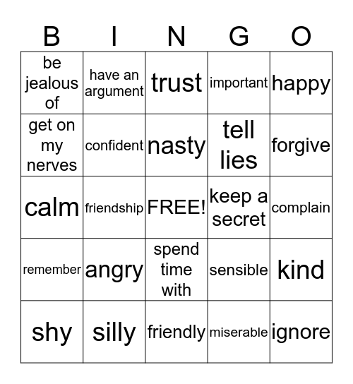 family and problems Bingo Card
