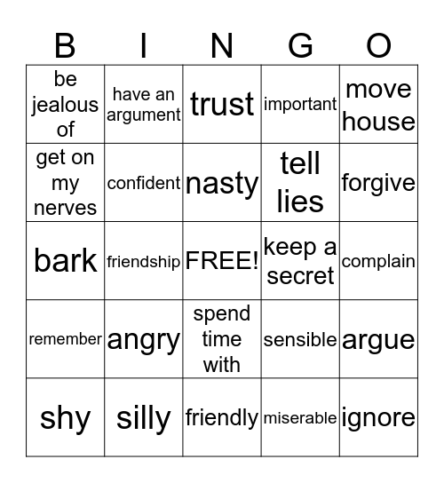 family and problems Bingo Card