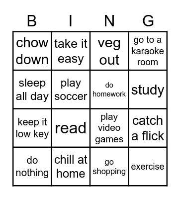 What Are You Up To This weekend Bingo Card