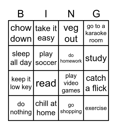What Are You Up To This weekend Bingo Card