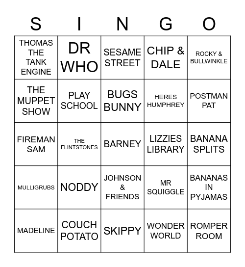 471 KIDS TV THEMES Bingo Card