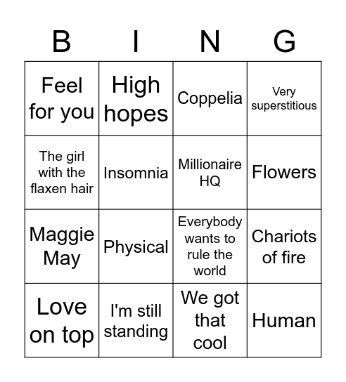 Music bingo Card