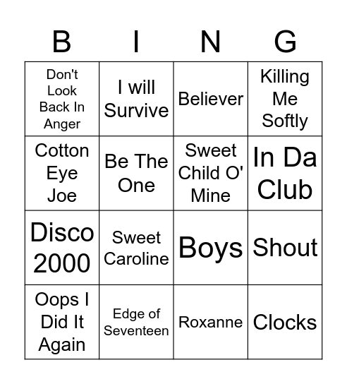 Music Bingo - 2nd July Bingo Card