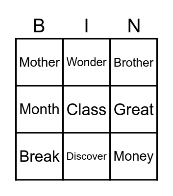 Spellings Bingo! Bingo Card
