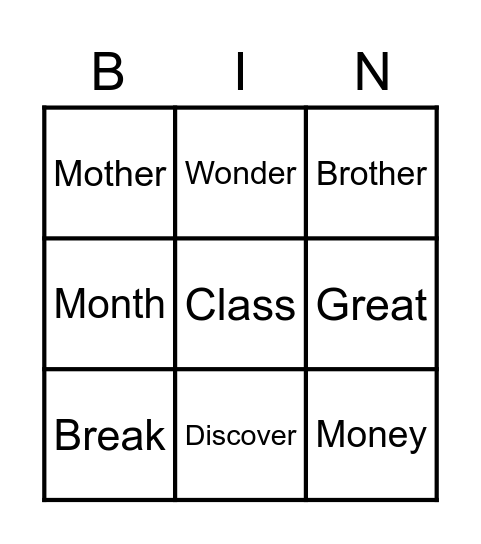 Spellings Bingo! Bingo Card