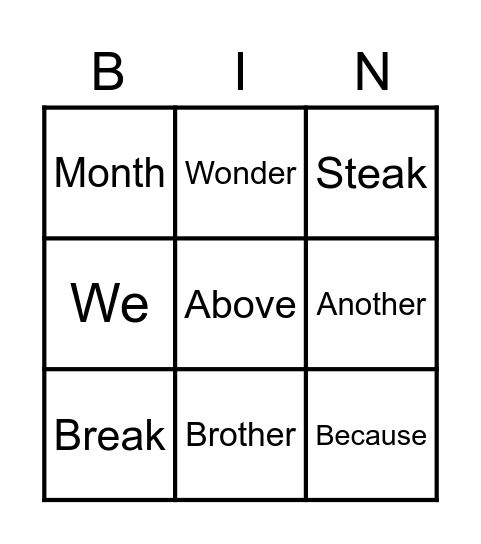 Spellings Bingo! Bingo Card