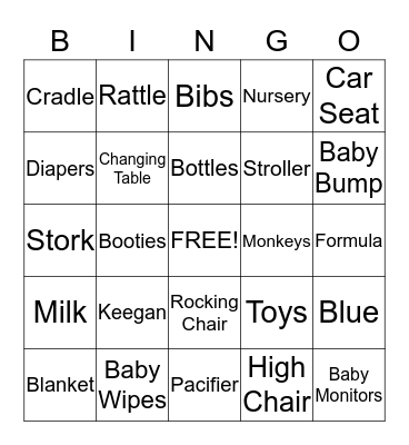 Baby Shower Bingo Card