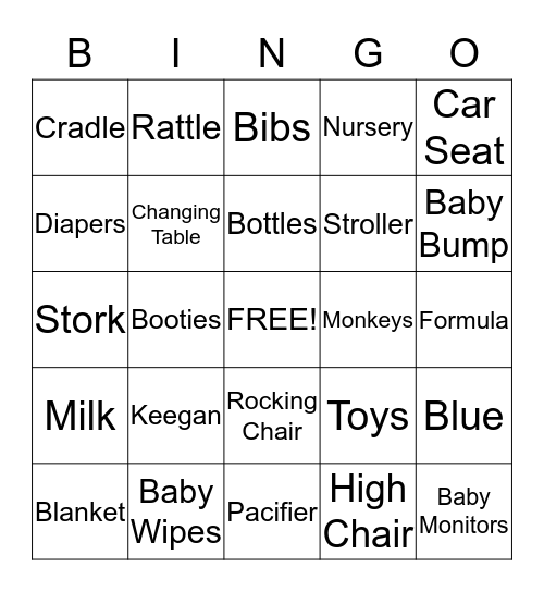 Baby Shower Bingo Card