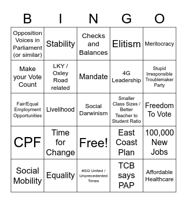 #GE2020 Bingo Card