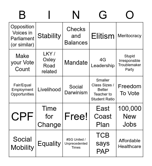 #GE2020 Bingo Card