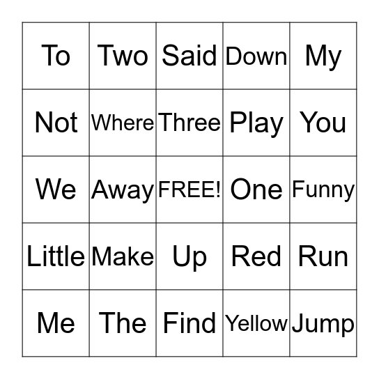 K Sight Words 2 Bingo Card