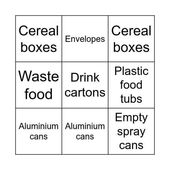 Recycling bingo! Bingo Card