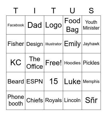 Titus Bingo! Bingo Card
