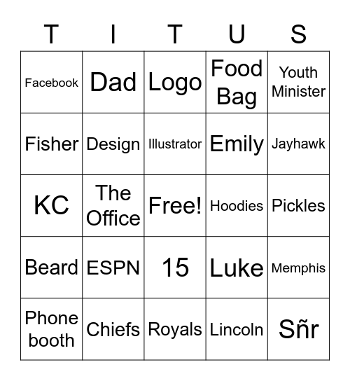 Titus Bingo! Bingo Card