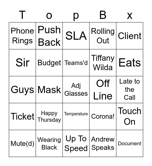 TopBox Bingo Card
