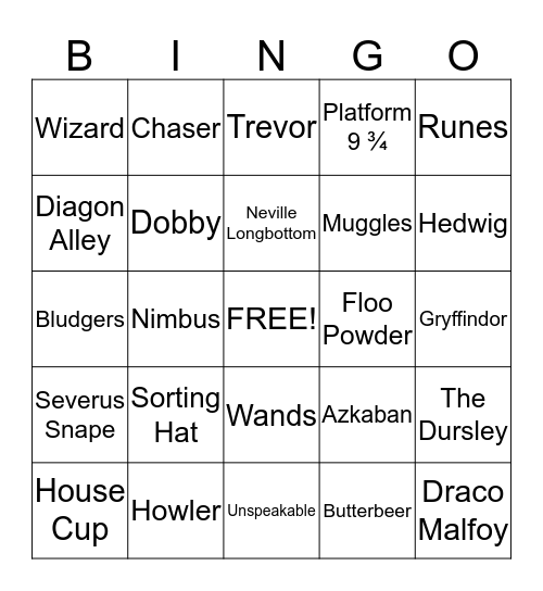 Deathly Hallows Bingo Card