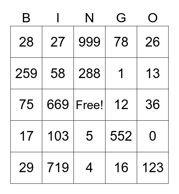Math Bingo! Bingo Card