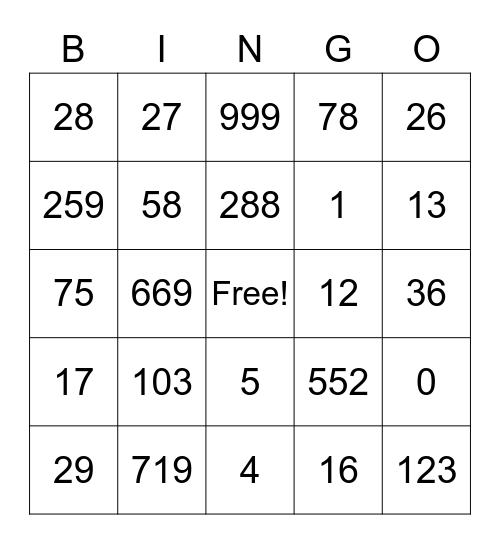 Math Bingo! Bingo Card