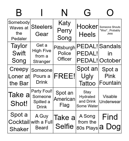 Pittsburgh Pedaler Bingo! Bingo Card