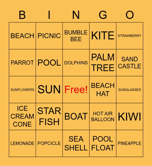 EDF Summer BINGO Card