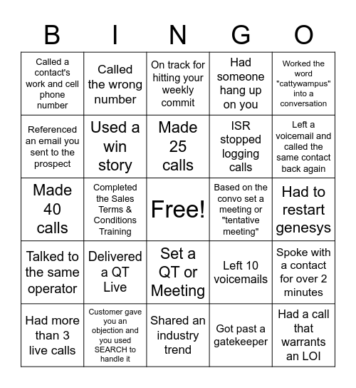 CALL BLITZ 7/1 Bingo Card