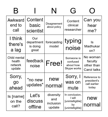 Department Town Hall Bingo Card