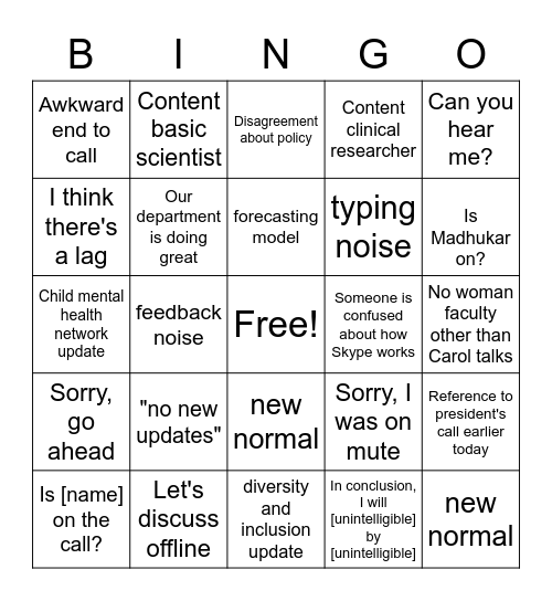 Department Town Hall Bingo Card